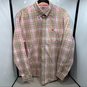 Cinch Button Down Shirt Men Size Medium Green Salmon Plaid Long Sleeve